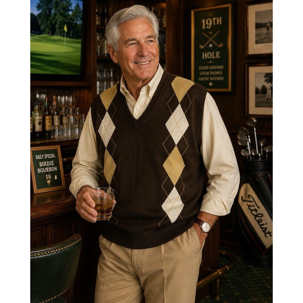 Trust 2XL Brown Argyle Sweater Vest V Neck Preppy Golf Grandpa Core Knit Top